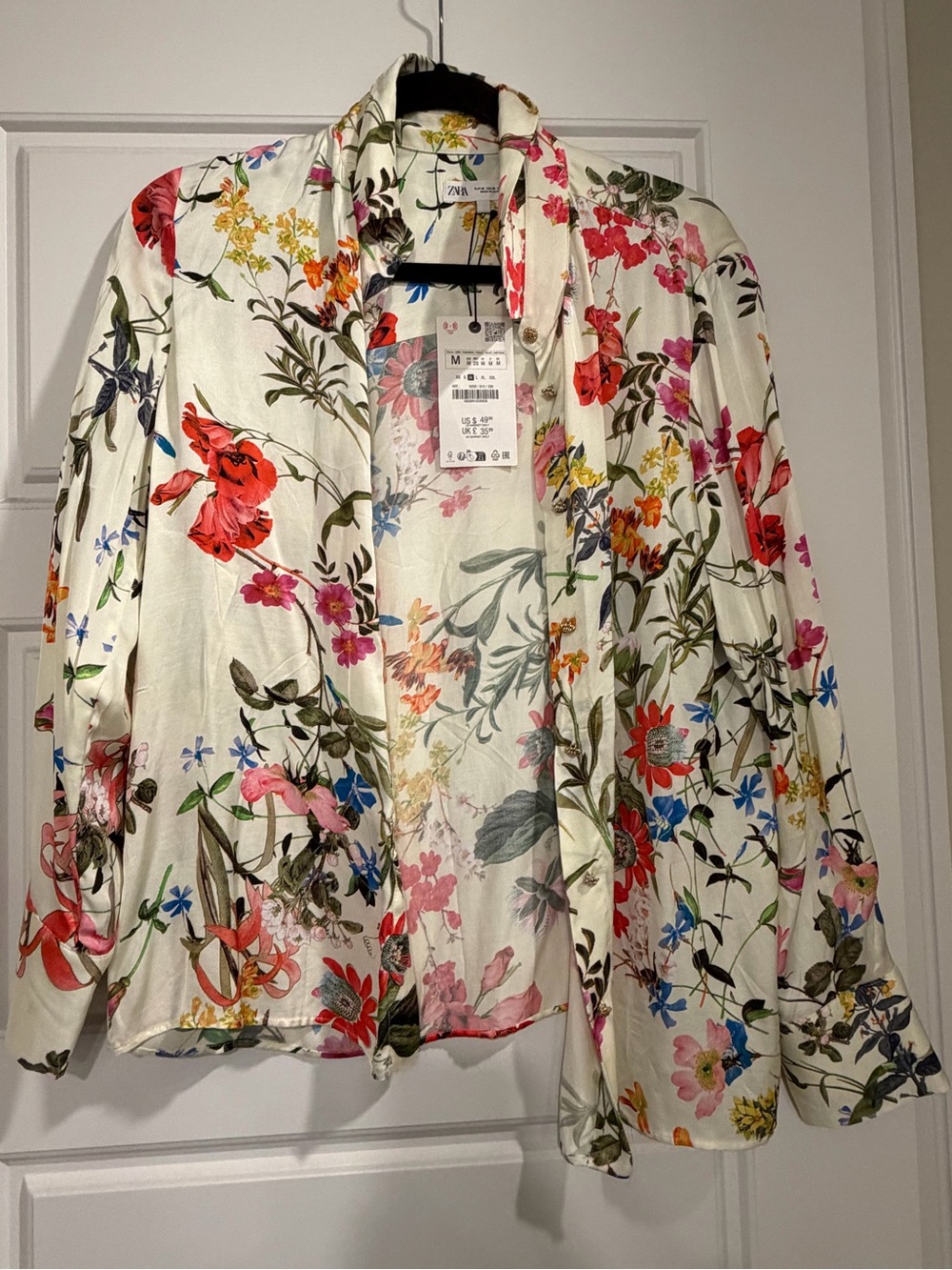 ZARA Floral Cream Open-Front Blouse